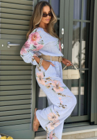 Compleu Bluză i Pantaloni w kwiaty Sunny Harmony bej