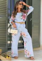 Compleu Bluză i Pantaloni w kwiaty Sunny Harmony bej