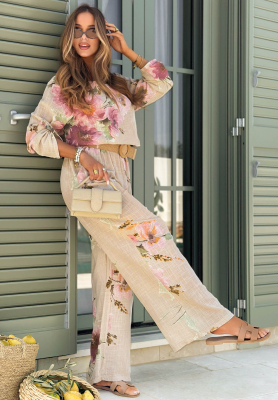 Set din bumbac bluză și pantaloni cu imprimeu floral Sunny Harmony