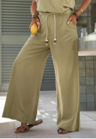 din material textil Pantaloni wide leg z ozdobnym wiązaniem Golden Sands bej