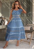 Haftowana Rochie midi z bufkami Sunny Breeze albastră