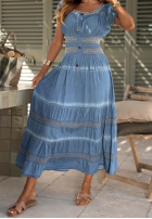 Haftowana Rochie midi z bufkami Sunny Breeze albastră