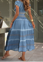 Haftowana Rochie midi z bufkami Sunny Breeze albastră