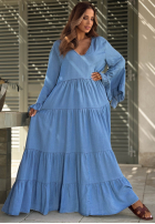 Zwiewna Rochie maxi z szerokimi rękawami i falbankami Italian Sky albastră