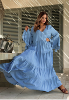 Zwiewna Rochie maxi z szerokimi rękawami i falbankami Italian Sky albastră