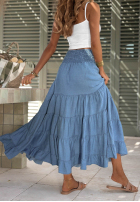 Fustă maxi z falbankami i gumką taliei Italian Sky albastră