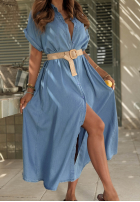 Koszulowa Rochie z paskiem Italian Sky albastră