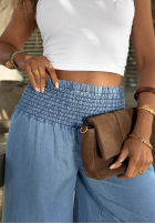 din material textil Pantaloni wide leg z gumką taliei Italian Sky albastre