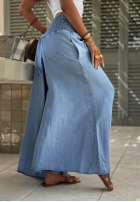 din material textil Pantaloni wide leg z gumką taliei Italian Sky albastre