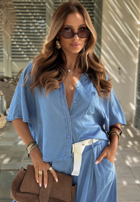 Cămașă din lyocell cu buzunar Italian Sky