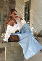 din material textil Pantaloni w paski Sunshine Story albastru azuriu