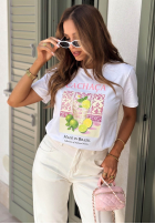 Tricou z nadrukiem Cachaca Lemon biało-albastru azuriu
