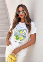 Tricou z nadrukiem Cachaca Lemon biało-albastru azuriu