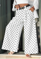 din material textil Pantaloni wide leg w Buline Sweet Latte białe