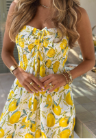 Rochie maxi bez ramiączek w cytrynki Sunny Lemons biało-bej