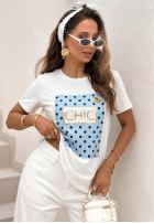Tricou z nadrukiem Dotty Chic biało-roz
