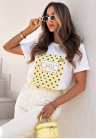 Tricou z nadrukiem Dotty Chic biało-roz