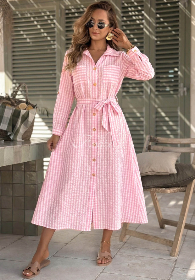 Rochie tip cămașă maxi &icirc;n carouri Spring Velvet Air