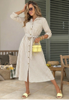 Koszulowa Rochie midi w kratę Spring Velvet Air albastru azuriu