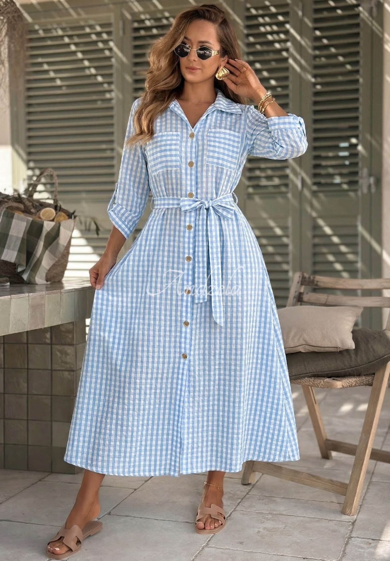 Rochie tip cămașă maxi în carouri Spring Velvet Air