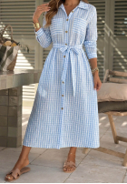 Koszulowa Rochie midi w kratę Spring Velvet Air albastru azuriu