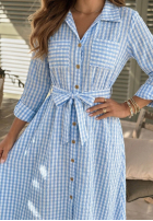 Koszulowa Rochie midi w kratę Spring Velvet Air albastru azuriu