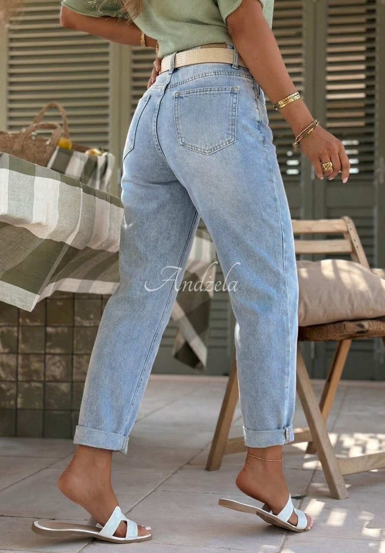 Blugi mom fit cu curea Look Around