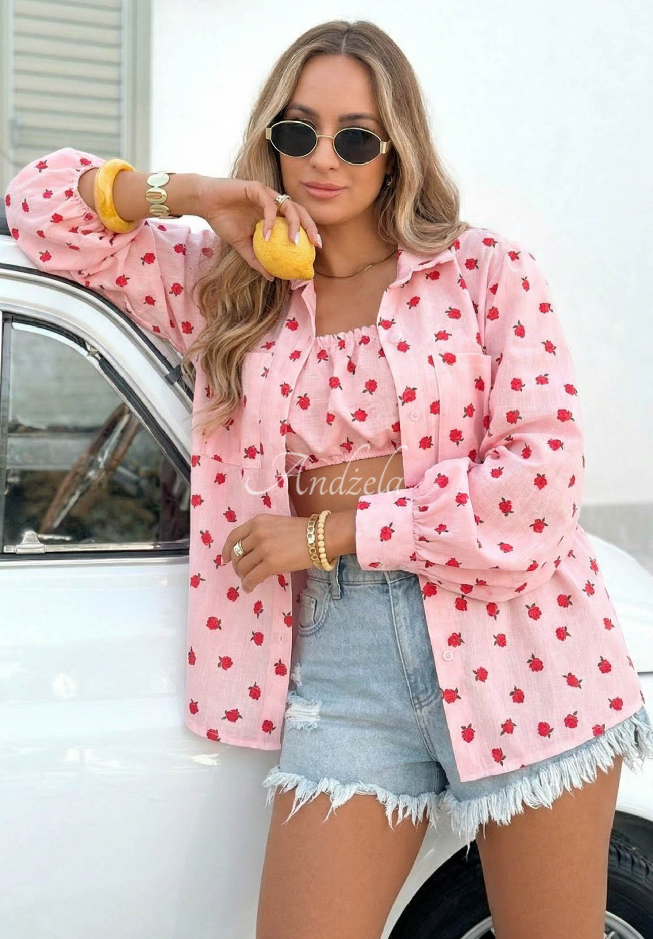 Set din bumbac cămașă și Top  cu trandafiri Velvet Rose