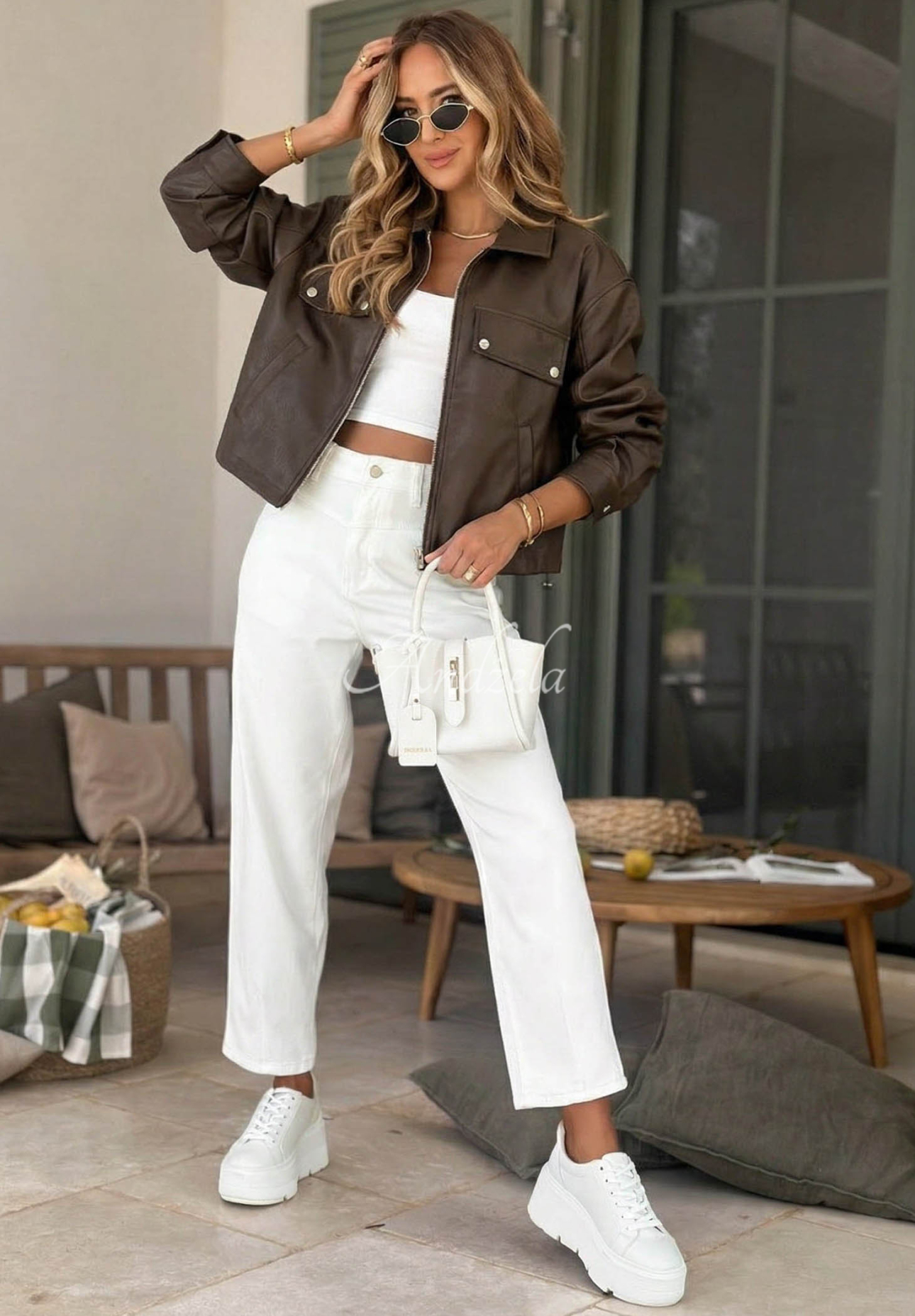 Geacă din piele cu guler Less Is More