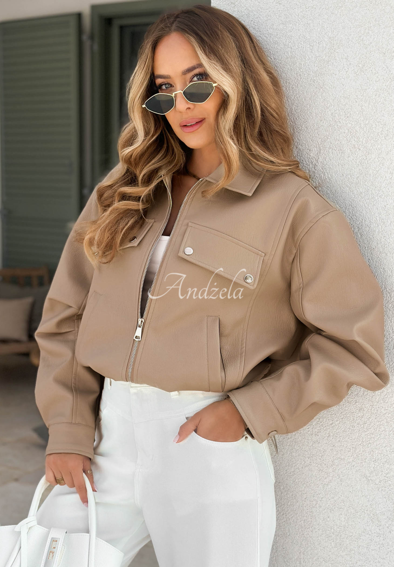 Geacă din piele cu guler Less Is More