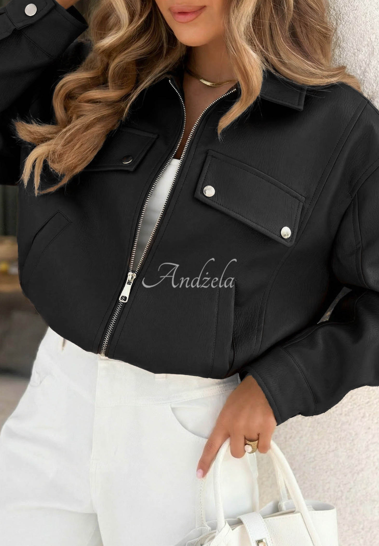 Geacă din piele cu guler Less Is More