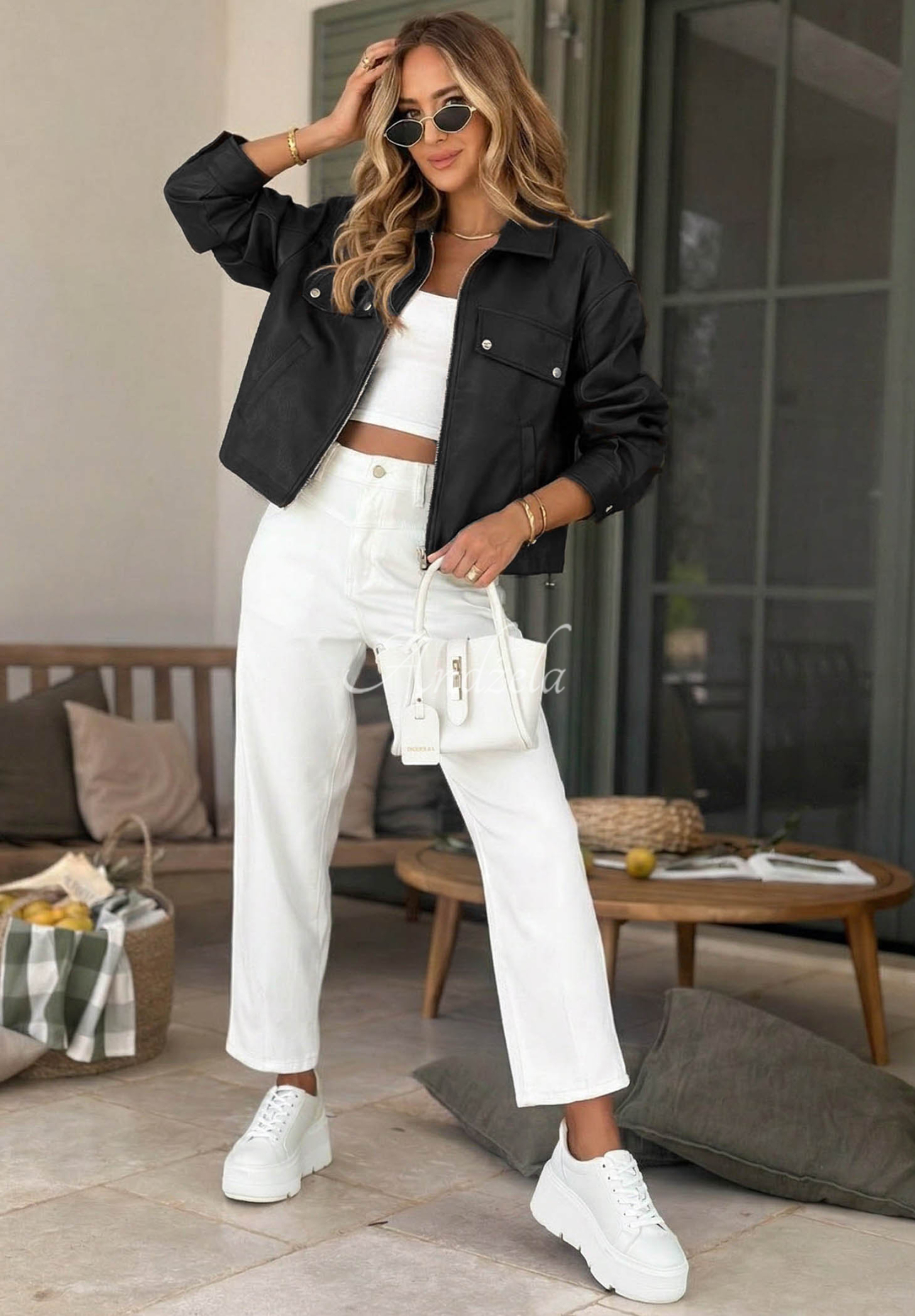 Geacă din piele cu guler Less Is More