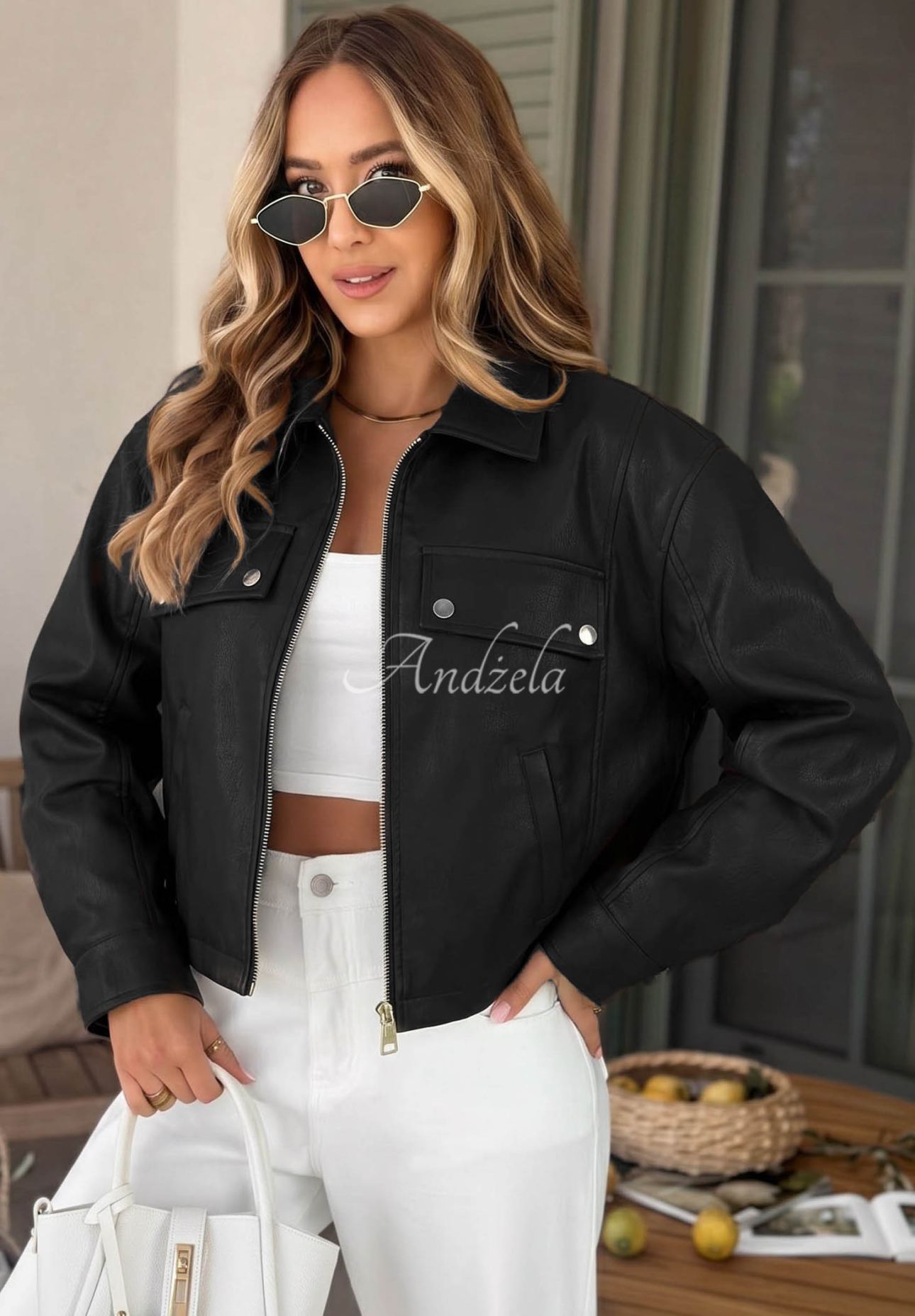 Geacă din piele cu guler Less Is More