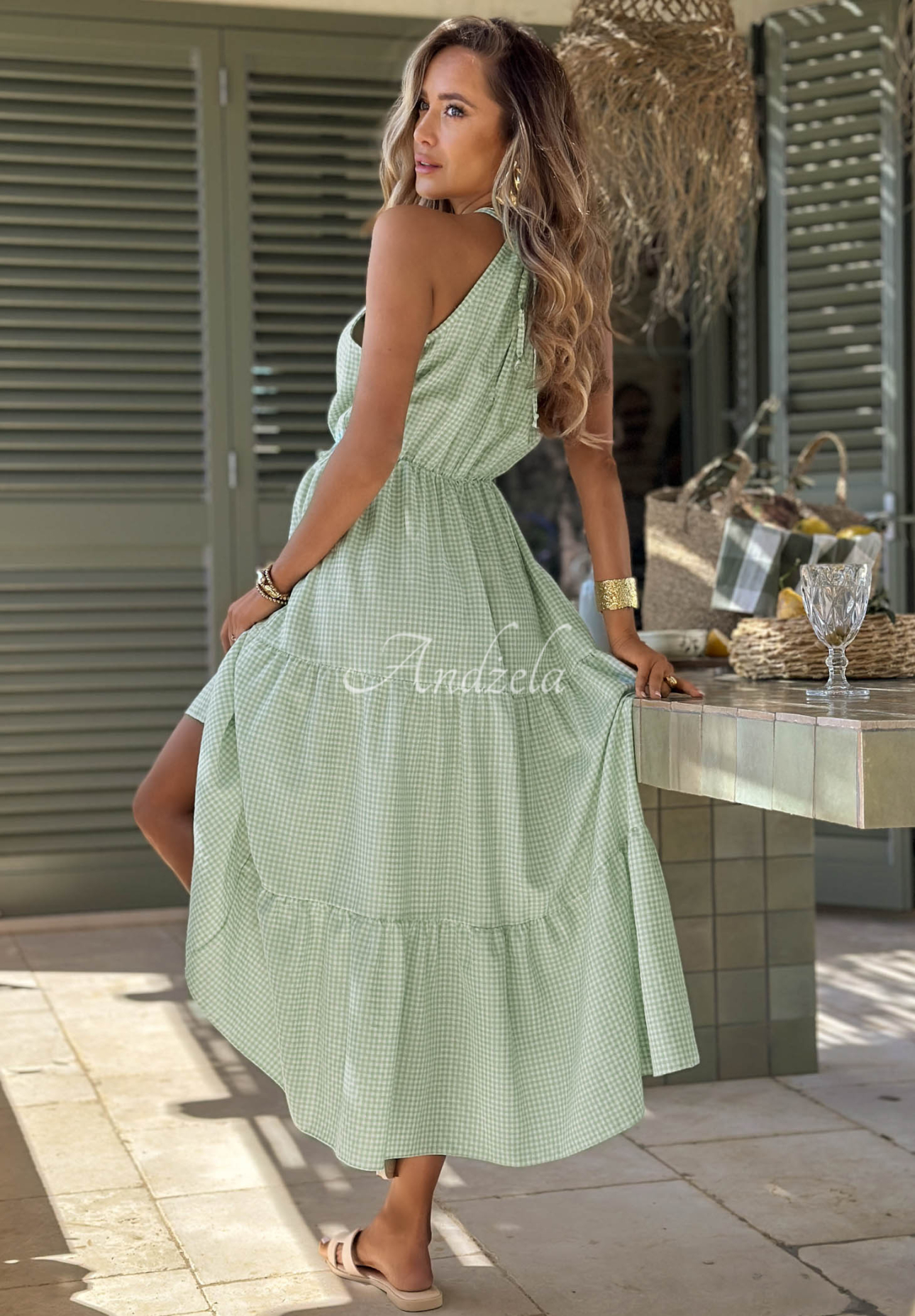 Rochie aerisită cu bretele în carouri din viscoză Summer Sorbet