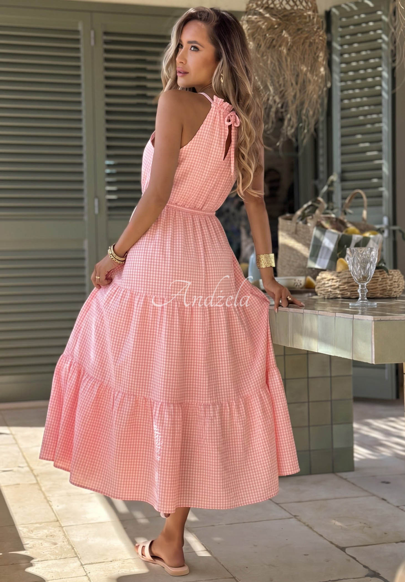 Rochie aerisită cu bretele în carouri din viscoză Summer Sorbet