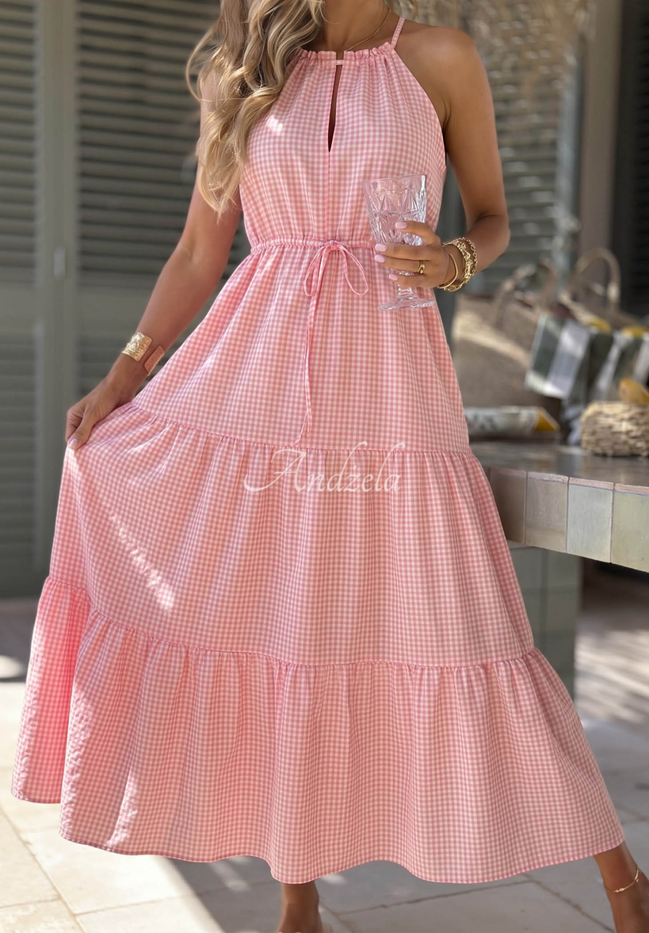 Rochie aerisită cu bretele în carouri din viscoză Summer Sorbet