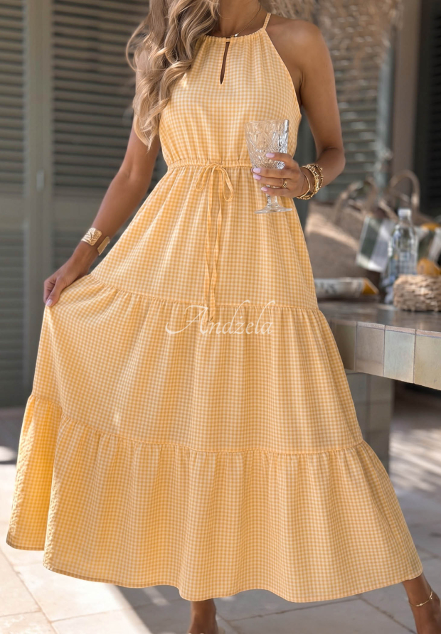 Rochie aerisită cu bretele &icirc;n carouri din viscoză Summer Sorbet
