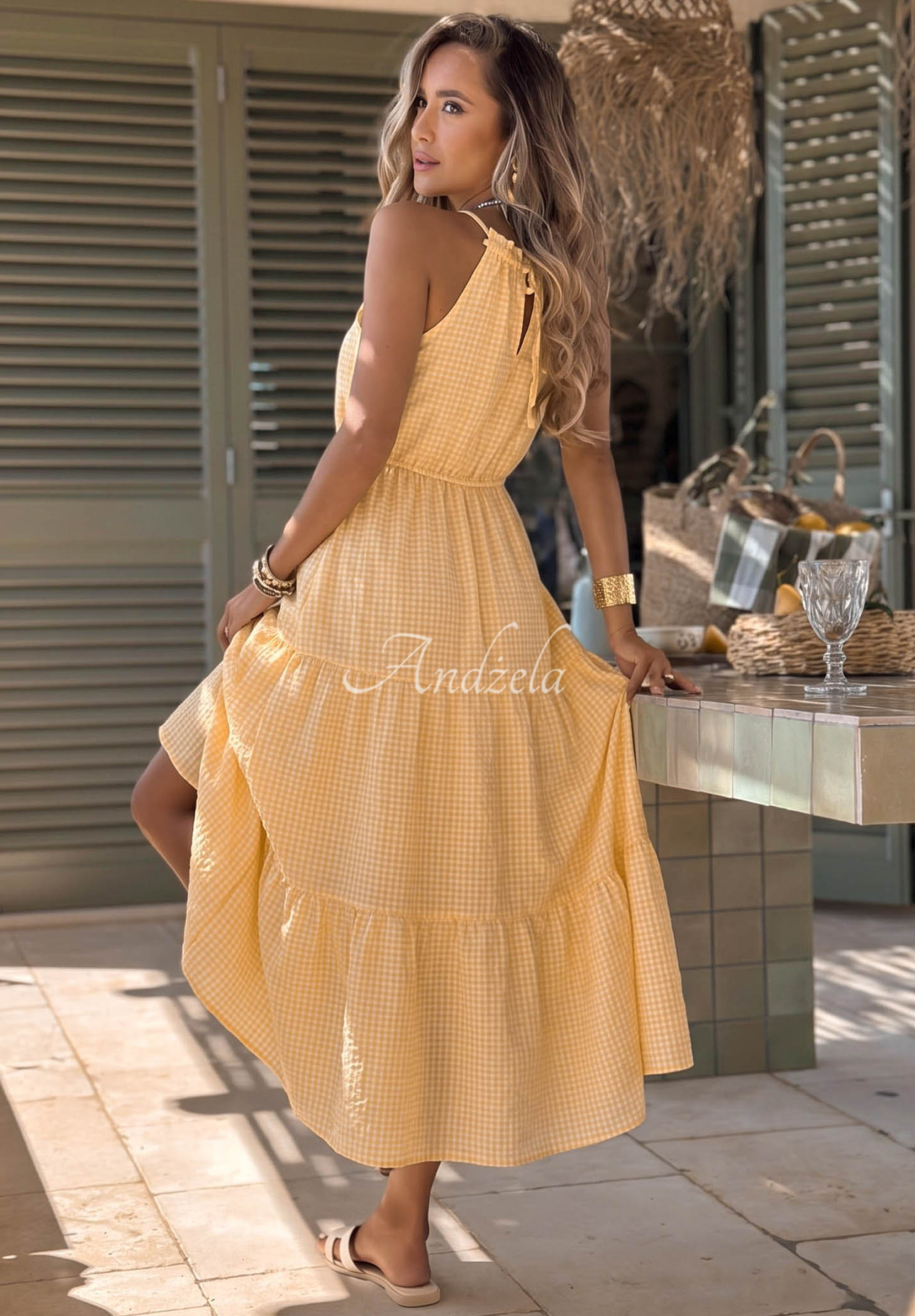 Rochie aerisită cu bretele în carouri din viscoză Summer Sorbet