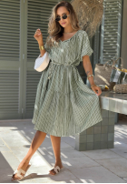 Rochie mini z bufkami w paski Sunny Shore de culoarea fisticului