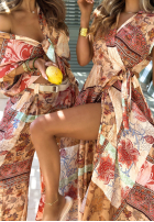 Kopertowa Rochie z kołnierzem cu modele Riviera Sunset beżowo-portocalie