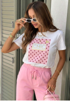Tricou z nadrukiem Dotty Chic biało-roz