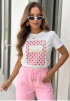 Tricou z nadrukiem Dotty Chic biało-roz