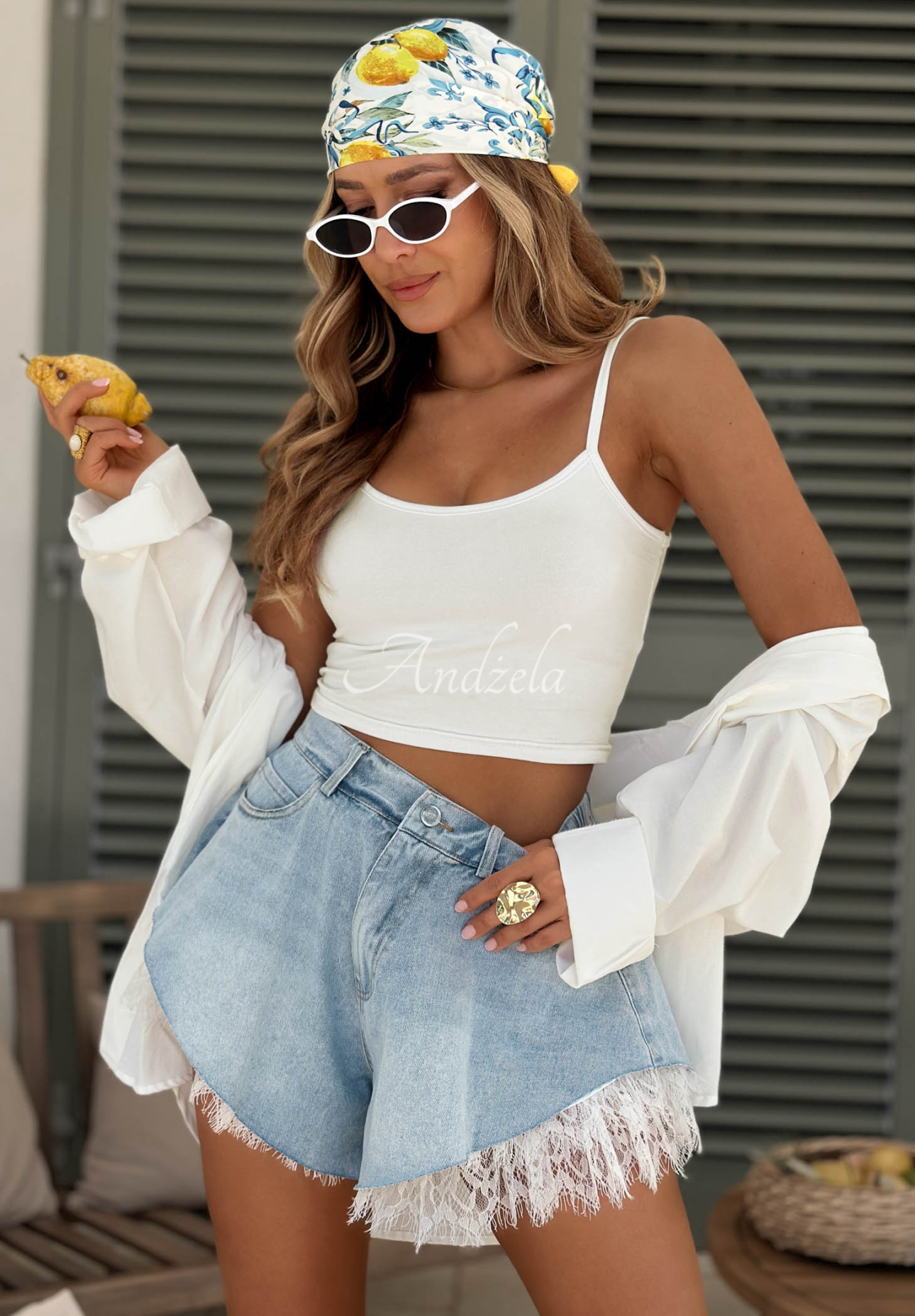 Pantaloni scurți din denim cu dantelă Palm Sugar