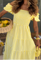 Rochie midi z bufkami w kratkę Papaya roz