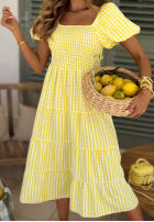 Rochie midi z bufkami w kratkę Papaya roz