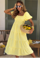 Rochie midi z bufkami w kratkę Papaya roz