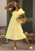 Rochie midi z bufkami w kratkę Papaya roz