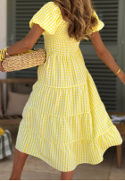 Rochie midi z bufkami w kratkę Papaya roz