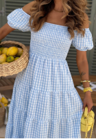 Rochie midi z bufkami w kratkę Papaya roz