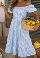 Rochie midi z bufkami w kratkę Papaya roz